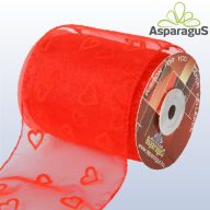 ORGANZA SZALAG DRÓTOS 10CMX10M/ PIROS SZÍVES