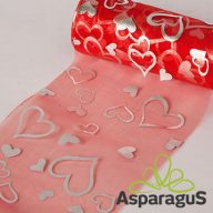 ORGANZA SZALAG SZÍVES 12CMX10Y/ PIROS
